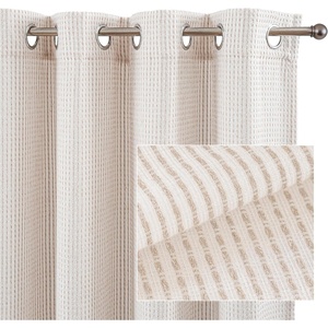 image:imageDriftAway 3D Chenille Striped Curtains 84 Inches Long Tweed Linen Textured Light Filtering Woven Embroidered Luxury Soft Drapes for Living Room Bedroom Grommet Privacy 2 Panels W52 x L84 TaupeTaupe