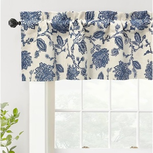 image:imageDriftAway Boho Linen Crochet Farmhouse Vintage Retro Printed Pattern Thermal Insulated Lined Window Valance for Kitchen Bathroom Rod Pocket 52 Inch by 14 Inch Plus 175 Inch Header Beige 1 PackNavy