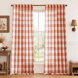 image:imageDriftAway Buffalo Plaid Semi Sheer Check Curtains 84 Inches TaupeBurnt Orange