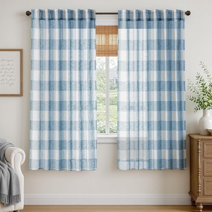 image:imageDriftAway Buffalo Plaid Semi Sheer Check Curtains 84 Inches TaupeDusty Blue