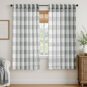 image:imageDriftAway Buffalo Plaid Semi Sheer Check Curtains 84 Inches TaupeGrey
