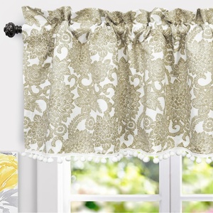 image:imageDriftAway Daisy Dahlia Blooming Flower Floral Lined Thermal Insulated Energy Saving Window Curtain Valance 2 Layers Rod Pocket 52 Inch by 18 Inch Plus 2 Inch Header Beige 1 PackBeige With Pom