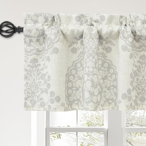 image:imageDriftAway Damask Curtains Valances for Windows Farmhouse Style Floral Medallion Patterned Samantha Kitchen Curtain Valance Single 52 Inch by 14 Inch Plus 175 Inch Header Dusty BlueLinen Gray