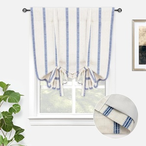 image:imageDriftAway Farmhouse Double Layer Linen Blackout Tie Up Curtains Thermal Insulated Vertical Striped Fully Lined Balloon Roman Shade Bathroom Window Adjustable Rod Pocket 45 Inch by 63 Inch GrayNavy Blue