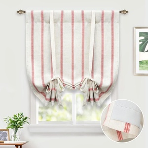 image:imageDriftAway Farmhouse Double Layer Linen Blackout Tie Up Curtains Thermal Insulated Vertical Striped Fully Lined Balloon Roman Shade Bathroom Window Adjustable Rod Pocket 45 Inch by 63 Inch GrayRed