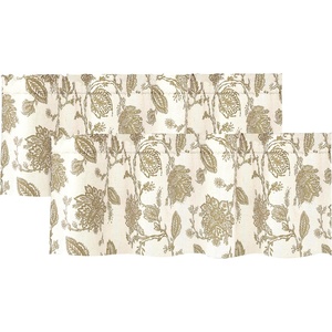 image:imageDriftAway Freda Jacobean Floral Linen Blend Blackout Thermal Insulated Energy Saving Privacy Window Linen Curtain Valance Rod Pocket 2 Layers 2 Pack 52 Inch by 14 Inch Plus 2 Inch Header TaupeTaupe