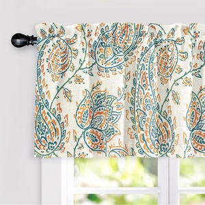 image:imageDriftAway Jacob Linen Blend Blackout Valance for Kitchen 18 Inch Length Scroll Floral Paisley Printed Lined Rod Pocket Room Darkening Linen Curtain Valance for Living Room 52x18 Inch Blue GreenOrange Sage