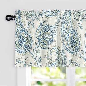 image:imageDriftAway Jacob Linen Blend Blackout Valance for Kitchen 18 Inch Length Scroll Floral Paisley Printed Lined Rod Pocket Room Darkening Linen Curtain Valance for Living Room 52x18 Inch Blue GreenBlue Green