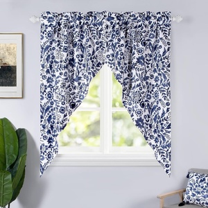 image:imageDriftAway Julia Room Darkening Window Treatment for Bay Window Knife Edge Swag Curtain Valance Watercolor Blooming Floral for Kitchen Tier Curtain Living Room Bathroom Rod Pocket 2 Panels W36xL63 Navy