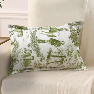 image:imageDriftAway Julia Watercolor Quilted Pillow Covers Blooming Flower Floral Printed Decorative Square for Home Sofa Bedroom Bed Decor 26 x 26 Inches 2PC GrayToileloden Green