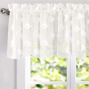 image:imageDriftAway Kitchen Curtain Valance for Windows 18 Inch White Sheer Voile Chiffon Curtains for Bedroom Living Room Embroidered Pom Pom Light Filtering Rod Pocket Extra Wide Window Toppers 1 PanelSheer White