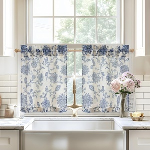 image:imageDriftAway Kitchen Curtains Orange Harvest Floral Linen Short Curtains Cafe 36 Inch Length for Living Room Bathroom Autumn Fall Printed Patterned Vintage Rod Pocket 2 Panels Orange Coral GoldFreda Navy