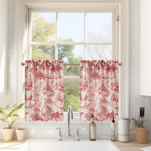image:imageDriftAway Kitchen Curtains Orange Harvest Floral Linen Short Curtains Cafe 36 Inch Length for Living Room Bathroom Autumn Fall Printed Patterned Vintage Rod Pocket 2 Panels Orange Coral GoldToile Red