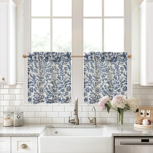 image:imageDriftAway Kitchen Curtains Orange Harvest Floral Linen Short Curtains Cafe 36 Inch Length for Living Room Bathroom Autumn Fall Printed Patterned Vintage Rod Pocket 2 Panels Orange Coral GoldJulia Navy
