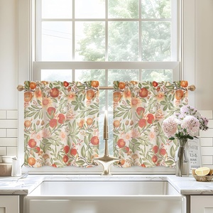 image:imageDriftAway Kitchen Curtains Orange Harvest Floral Linen Short Curtains Cafe 36 Inch Length for Living Room Bathroom Autumn Fall Printed Patterned Vintage Rod Pocket 2 Panels Orange Coral GoldOrangeCoralGold