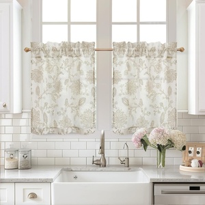 image:imageDriftAway Kitchen Curtains Orange Harvest Floral Linen Short Curtains Cafe 36 Inch Length for Living Room Bathroom Autumn Fall Printed Patterned Vintage Rod Pocket 2 Panels Orange Coral GoldFreda Taupe
