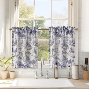 image:imageDriftAway Kitchen Curtains Orange Harvest Floral Linen Short Curtains Cafe 36 Inch Length for Living Room Bathroom Autumn Fall Printed Patterned Vintage Rod Pocket 2 Panels Orange Coral GoldToile Navy