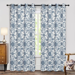 image:imageDriftAway Linen Floral Paisley Blackout Curtains Grommet W52 x L84 RedTwylaivory Navy
