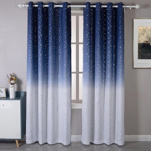 image:imageDriftAway Ombre Linen Textured Gradient Color Lined Blackout Grommet Window Curtains for Living Room Bedroom 2 Panels 52 Inch by 84 Inch Navy Blue to White with Twinkle Silver Stars