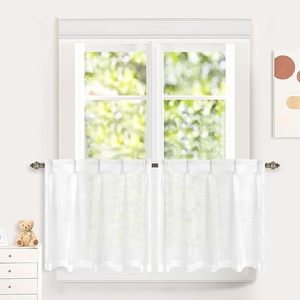 image:imageDriftAway Pinch Pleat Kitchen Curtains Linen Textured Short Linen Cafe Curtains for Small Window Bathroom Laundry Room 2 Panels Back Tabs Farmhouse Rustic 30 x 24 Inches Birch WhiteBirch White