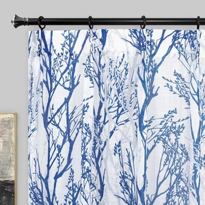 image:imageDriftAway Pinch Pleat Linen Textured Thermal Window Curtains for Living Room Bedroom Linen Curtains 2 Panels 52 inches Wide by 84 Inches Long Semi Sheer Drapes Back Tabs Tree Branch Pattern White Blue