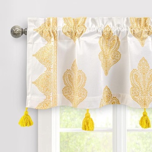 image:imageDriftAway Sadie Paisley Medallion Pattern Boho Velvet Window Curtain Valance with Handmade Tassels for Kitchen Rod Pocket 50 Inch by 14 Inch Plus 175 Inch Header Gold YellowGold Yellow