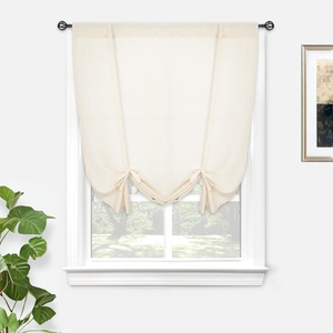 image:imageDriftAway Solid Color Linen Sheer Voile Tie Up Decorative Linen Textured Curtains Adjustable Balloon Curtains Rod Pocket Roman Slub Sheer Curtain with Pom Pom Trim 42 Inch by 63 Inch WhiteBeige