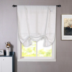 image:imageDriftAway Solid Color Linen Sheer Voile Tie Up Decorative Linen Textured Curtains Adjustable Balloon Curtains Rod Pocket Roman Slub Sheer Curtain with Pom Pom Trim 42 Inch by 63 Inch WhiteWhite