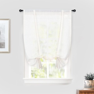 image:imageDriftAway Solid Color Linen Sheer Voile Tie Up Decorative Linen Textured Curtains Adjustable Balloon Curtains Rod Pocket Roman Slub Sheer Curtain with Pom Pom Trim 42 Inch by 63 Inch WhiteLight Linen