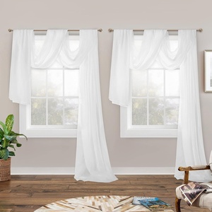image:imageDriftAway Solid White Sheer Linen Texture Window Scarf Valance Luxury Sheer Fabric Topper Knife Edge Window Treatment Scarves for Wedding Party Girls Room Bed Canopy 52 Inch by 216 Inch White 2 Pack