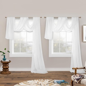 image:imageDriftAway Solid White Sheer Linen Texture Window Scarf Valance Luxury Sheer Fabric Topper Knife Edge Window Treatment Scarves for Wedding Party Girls Room Bed Canopy 52 Inch by 144 Inch White 2 Pack