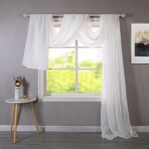 image:imageDriftAway Solid White Sheer Window Scarf Valance Long Luxury Sheer Fabric Topper Knife Edge Window Treatment Scarves Single for Wedding Party Girls Room Bed Canopy 52 Inch by 144 Inch White