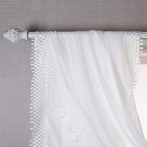 image:imageDriftAway Solid White Sheer Window Scarf Valance Long Luxury Sheer Fabric Topper Lace and Crochet Trimmed Window Treatment Single for Wedding Party Girls Room Bed Canopy 42 Inch by 216 Inch White