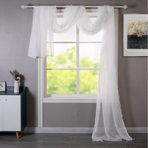 image:imageDriftAway Solid White Sheer Window Scarf Valance Long Luxury Sheer Fabric Topper Pom Pom Trimmed Window Treatment Scarves Single for Wedding Party Girls Room Bed Canopy 52 Inch by 216 Inch White