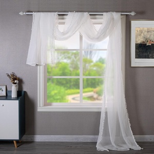 image:imageDriftAway Solid White Sheer Window Scarf Valance Long Luxury Sheer Fabric Topper Pom Pom Trimmed Window Treatment Scarves Single for Wedding Party Girls Room Bed Canopy 52 Inch by 144 Inch White