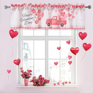 image:imageDriftAway Valentines Day Valances for Windows Red Truck Heart Rose Flower Love Kitchen Curtain Valance Rod Pocket Short Window Valance Holiday Home Decor 14 inch Length for Bathroom Living RoomPink and White