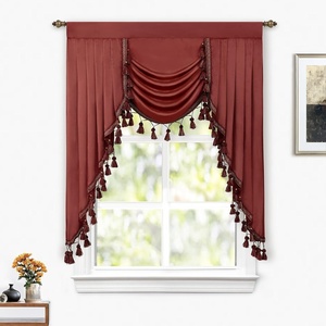 image:imageDriftAway Velvet Waterfall Draped Curtain Valance for Living Room Boho Super Soft Home Decoration with Handmade Tassels for Kitchen Single Window Drape for Bedroom W39XL48 Inches Red