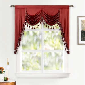 image:imageDriftAway Velvet Waterfall Draped Curtain Valance for Living Room Boho Super Soft Home Decoration with Handmade Tassels for Kitchen Single Window Drape for Bedroom W59XL48 Inches Red