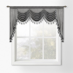 image:imageDriftAway Velvet Waterfall Draped Curtain Valance for Living Room Boho Super Soft Home Decoration with Handmade Tassels for Kitchen Single Window Drape for Bedroom W79XL48 Inches Silver Gray