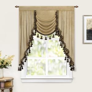 image:imageDriftAway Velvet Waterfall Draped Curtain Valance for Living Room Boho Super Soft Home Decoration with Handmade Tassels for Kitchen Single Window Drape for Bedroom W39XL48 Inches Coffee