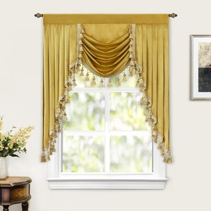 image:imageDriftAway Velvet Waterfall Draped Curtain Valance for Living Room Boho Super Soft Home Decoration with Handmade Tassels for Kitchen Single Window Drape for Bedroom W39XL48 Inches Gold Yellow