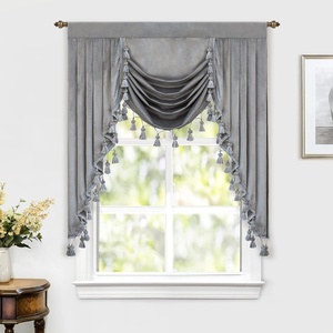 image:imageDriftAway Velvet Waterfall Draped Curtain Valance for Living Room Boho Super Soft Home Decoration with Handmade Tassels for Kitchen Single Window Drape for Bedroom W39XL48 Inches Silver Gray