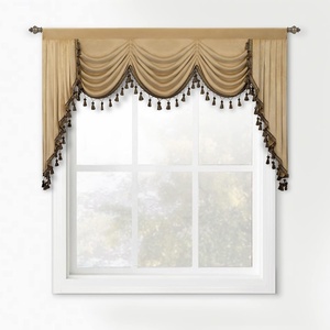 image:imageDriftAway Velvet Waterfall Draped Curtain Valance for Living Room Boho Super Soft Home Decoration with Handmade Tassels for Kitchen Single Window Drape for Bedroom W79XL48 Inches Coffee
