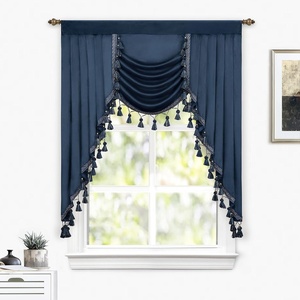 image:imageDriftAway Velvet Waterfall Draped Curtain Valance for Living Room Boho Super Soft Home Decoration with Handmade Tassels for Kitchen Single Window Drape for Bedroom W39XL48 Inches Navy Blue