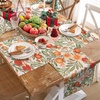 image:imageDriftAway Burlap Linen Tablecloth Dining Table Cover for 8 Foot Rectangle Tables Rustic Tablecloths Wrinkle Resistant with Pom Pom Tassel Holiday tablecloths 54 x 102 Inch Chris Red StripOrangeCoralGold
