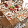 image:imageDriftAway Burlap Linen Tablecloth Dining Table Cover for 8 Foot Rectangle Tables Rustic Tablecloths Wrinkle Resistant with Pom Pom Tassel Holiday tablecloths 54 x 102 Inch Chris Red StripOrangeCoralGold
