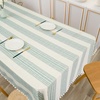 image:imageDriftAway Burlap Linen Tablecloth Dining Table Cover for 8 Foot Rectangle Tables Rustic Tablecloths Wrinkle Resistant with Pom Pom Tassel Holiday tablecloths 54 x 102 Inch Chris Green Stripe