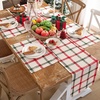 image:imageDriftAway Burlap Linen Tablecloth Dining Table Cover for 8 Foot Rectangle Tables Rustic Tablecloths Wrinkle Resistant with Pom Pom Tassel Holiday tablecloths 54 x 102 Inch Chris Red StripWindowpane GreenRed