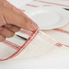 image:imageDriftAway Burlap Linen Tablecloth Dining Table Cover for 8 Foot Rectangle Tables Rustic Tablecloths Wrinkle Resistant with Pom Pom Tassel Holiday tablecloths 54 x 102 Inch Chris Red StripFarmhousered