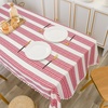 image:imageDriftAway Burlap Linen Tablecloth Dining Table Cover for 8 Foot Rectangle Tables Rustic Tablecloths Wrinkle Resistant with Pom Pom Tassel Holiday tablecloths 54 x 102 Inch Chris Red StripChrisred
